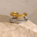 Gold & Silver / One size / 1 Piece Simple Series Simple Geometric Stainless Steel  Gold Color Women 's Adjustable Ring Picture2